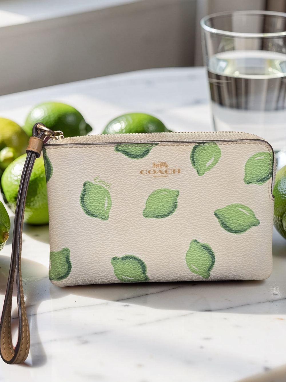 Coach Lime Print Corner Zip Wristlet